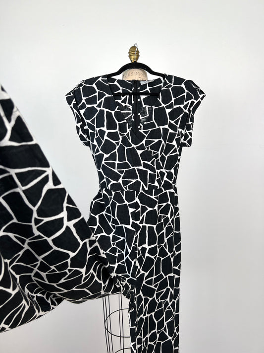 Jumpsuit cache-coeur girafe noir et blanc (S)