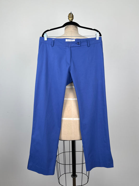 Pantalon tailleur en coton surpiqué bleu (14)