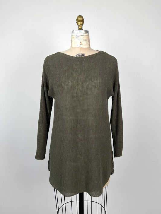 Chandail en tricot de lin et coton kaki (M)