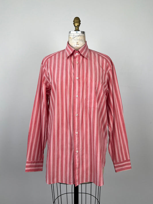 Chemise rose à rayures fraise et blanc (L)