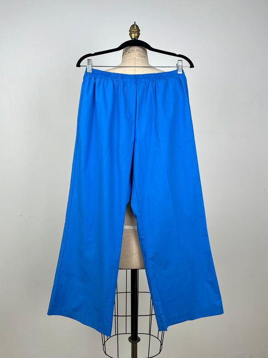Pantalon droit en popeline de coton bleu cyan (10)
