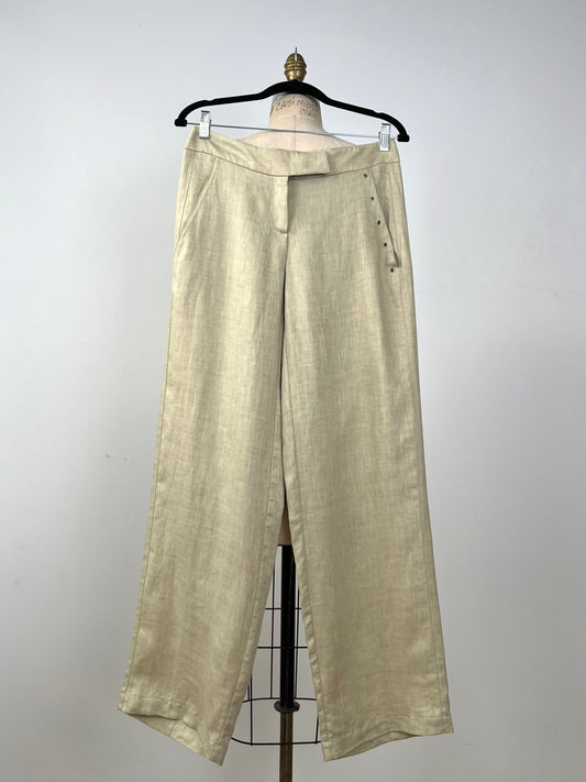 Pantalon greige en pur lin à oeillets décoratifs (XS et L)