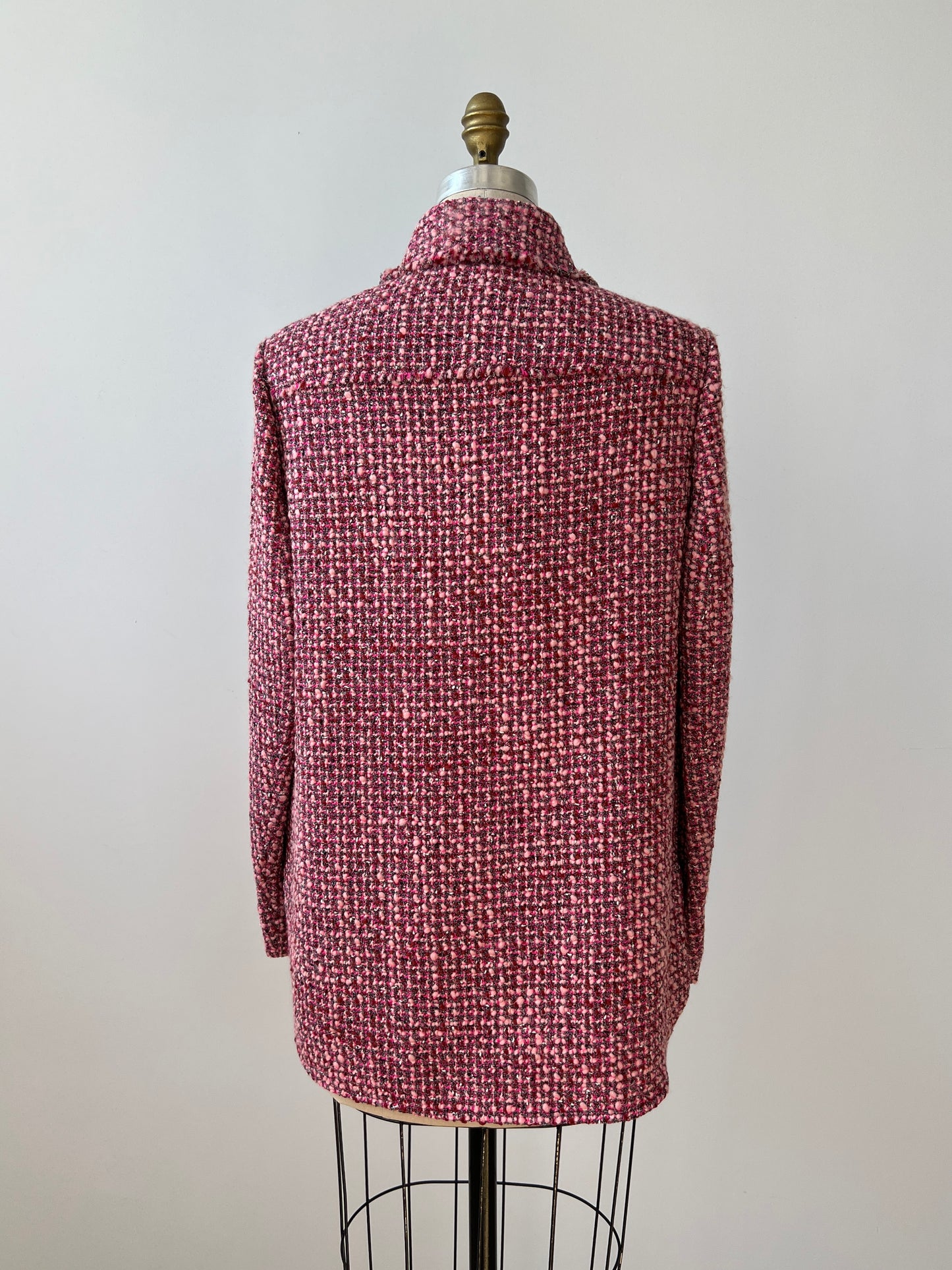 Surchemise longue effet Chanel en tricot rose panaché (6-10-12-14-16)