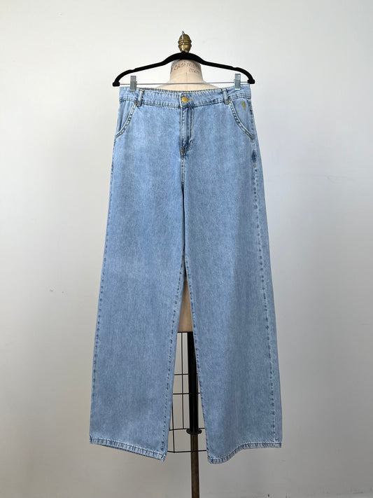 Pantalon en denim bleu délavé à jambes larges (25- 26-28 -29-30)