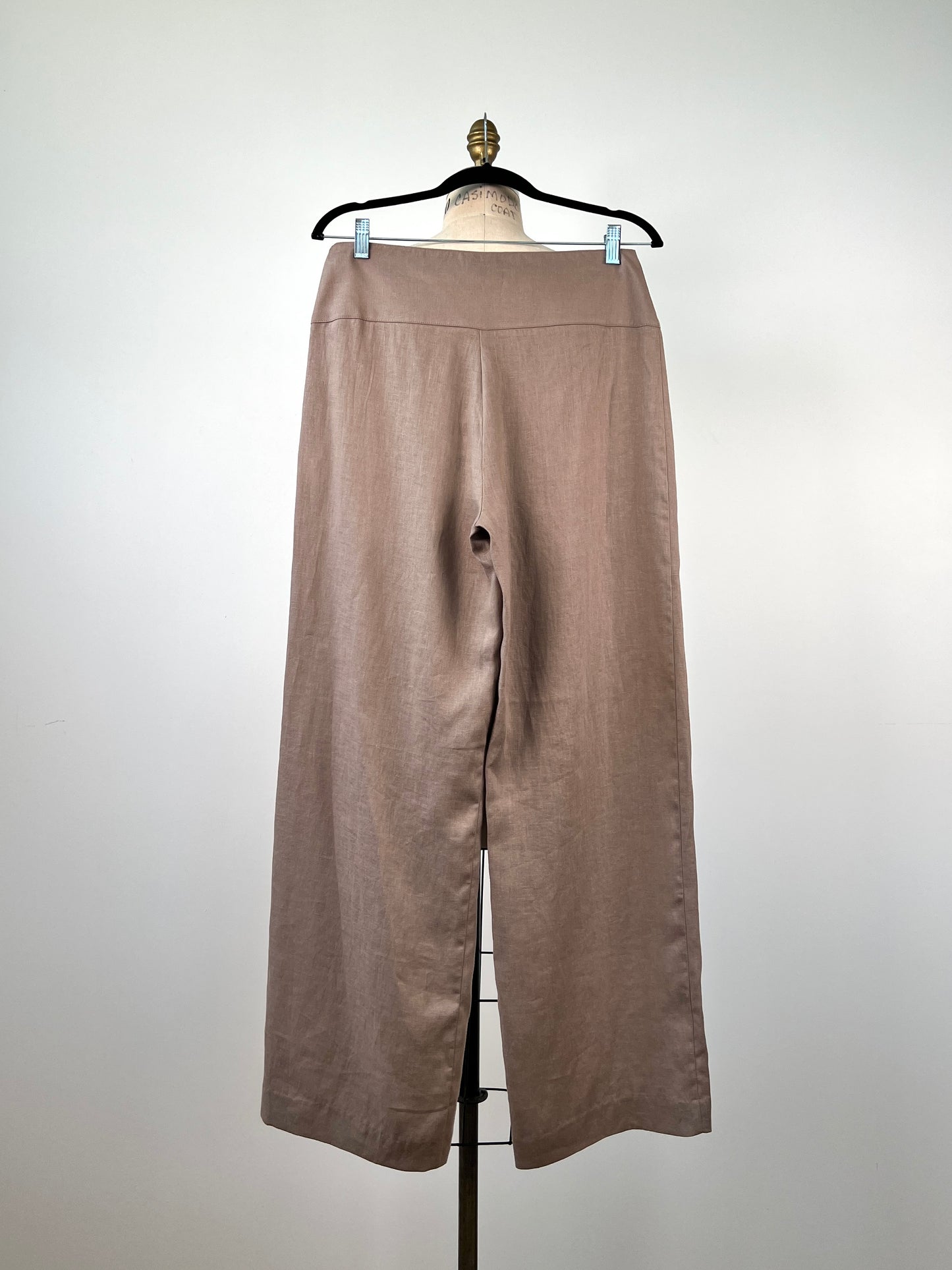 Pantalon en lin taupe à coupe droite (XS à L)