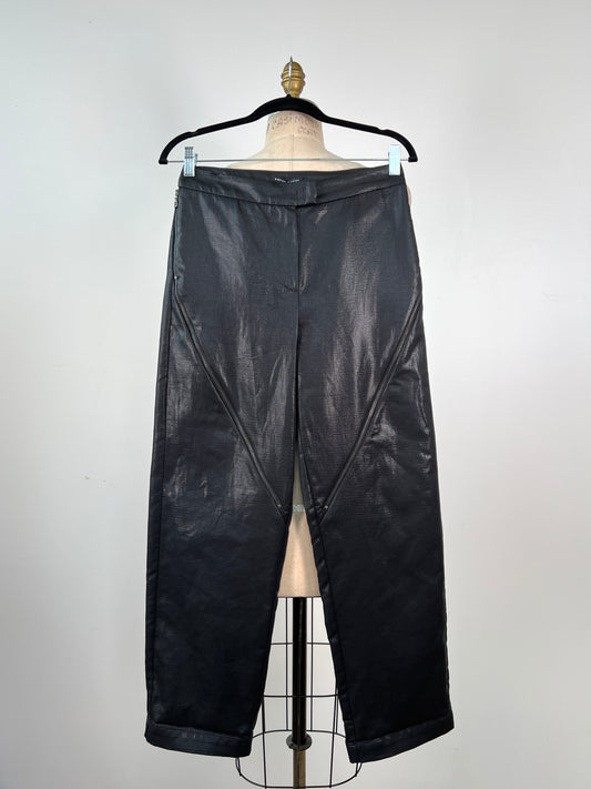 Pantalon en coton lustré à fermetures éclair décoratives (XS)