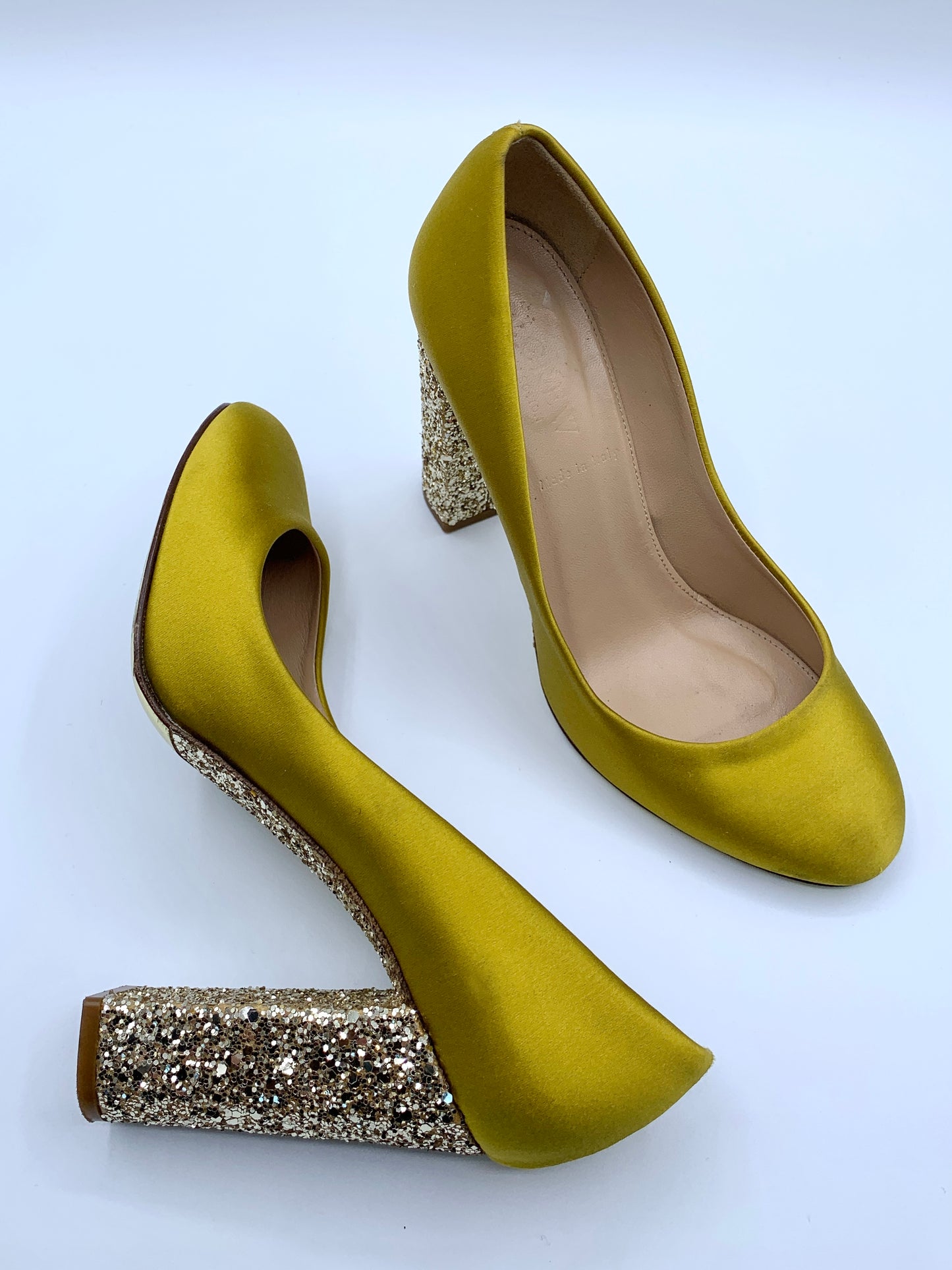 Chaussures chartreuse à talon bloc pailleté (5.5)