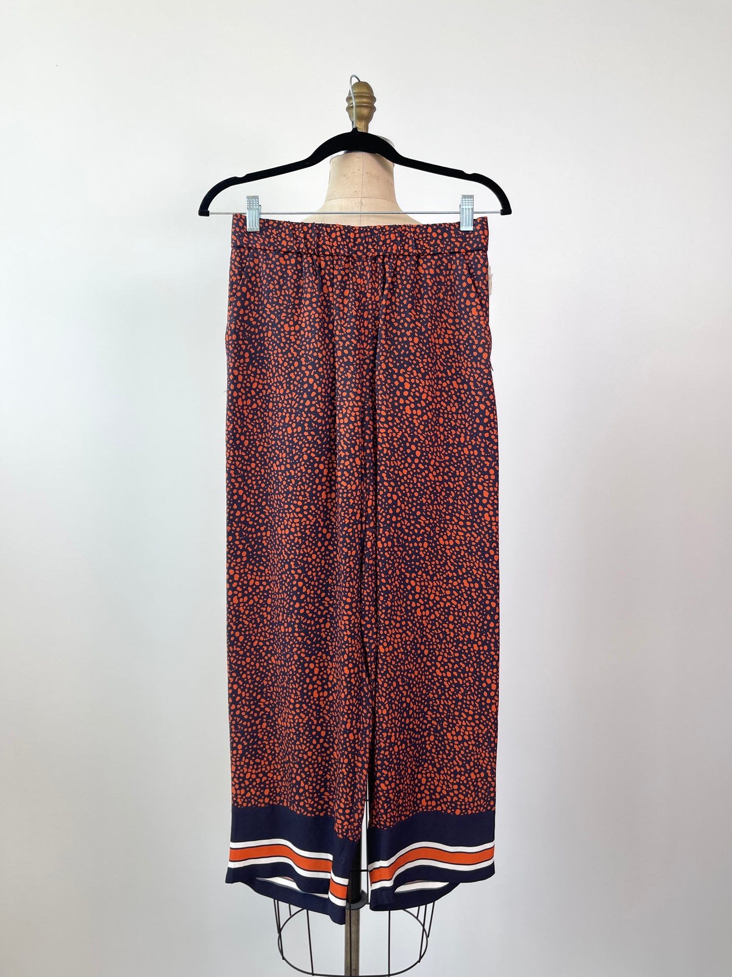 Pantalon et chemisier coordonnés fluides marine et orange brûlé (XS/S)