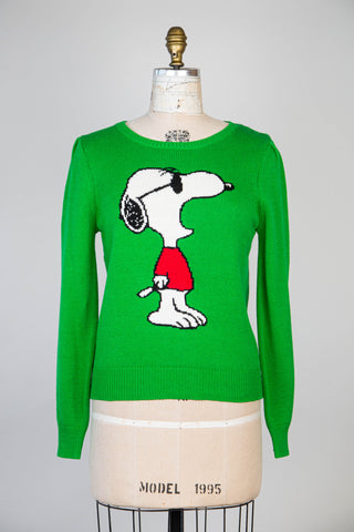 Chandail vert pomme en tricot jacquard SNOOPY (6)