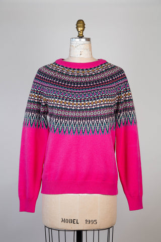 Fuchsia jacquard knit sweater (6-10-12)