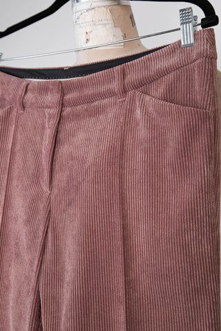 Pantalon évasé en corduroy rose thé (10)