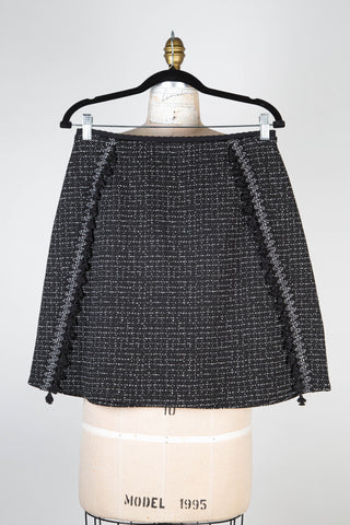 Flared tweed effect skirt with tassels (XS to L)