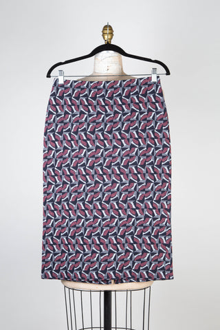 Navy pencil skirt with graphic jacquard (S and M)