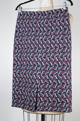 Navy pencil skirt with graphic jacquard (S and M)