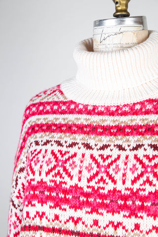 Cream turtleneck sweater with metallic pink jacquard (10)