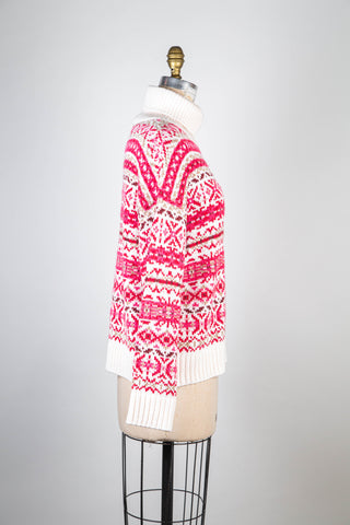 Cream turtleneck sweater with metallic pink jacquard (10)