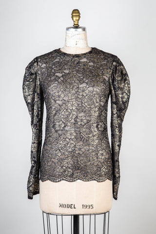 Black and gold floral lace top (S and L)