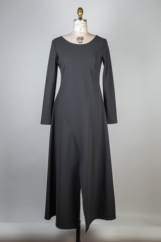 Flared dress in anthracite microfiber (XS to XL)