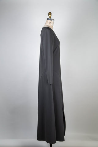 Flared dress in anthracite microfiber (XS to XL)