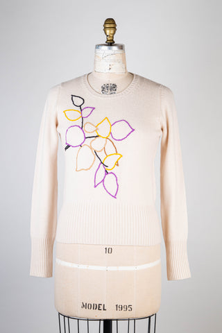 C2B130 Cream Floral Embroidery Sweater (XS,S)