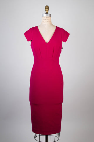 F23CO5735 - Raspberry V-neck sheath dress (0 and 2)