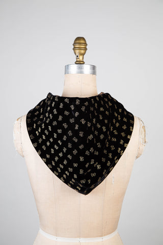 Black velvet capulard with gold buckles / gold black squares (See IMP* Fabric)