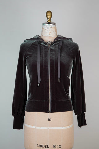 Charcoal Green Velvet Hooded Jacket (XS)