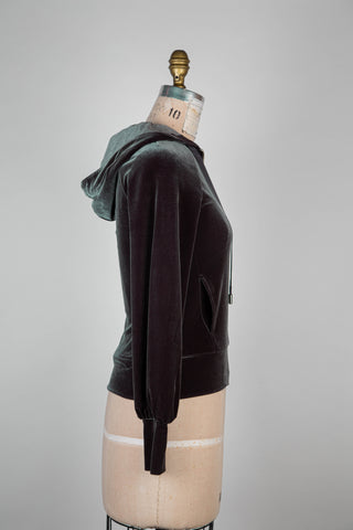 Charcoal Green Velvet Hooded Jacket (XS)