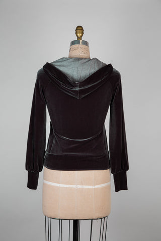 Charcoal Green Velvet Hooded Jacket (XS)