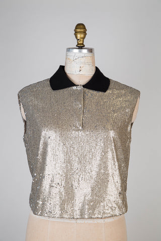 Platinum sequin polo top (4-10-12)