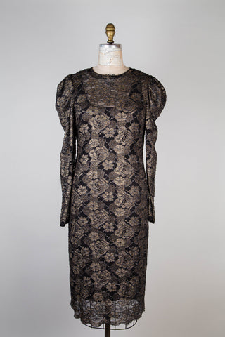 Black Floral Lace Gold Festive Dress (M &amp; L)