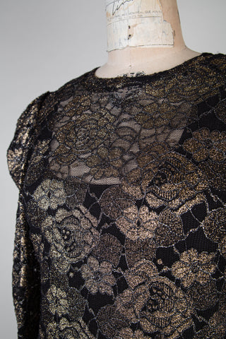 Black Floral Lace Gold Festive Dress (M &amp; L)