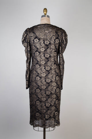 Black Floral Lace Gold Festive Dress (M &amp; L)