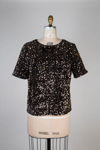 Black velvet top with gold sequins (4-6-10-12-14)