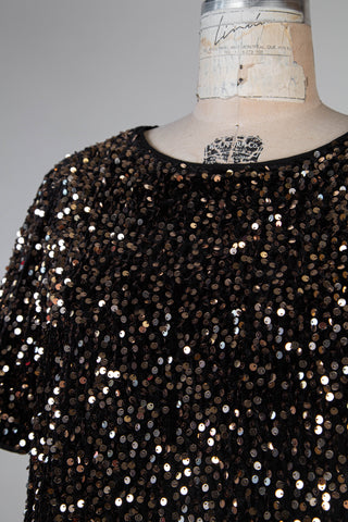 Black velvet top with gold sequins (4-6-10-12-14)