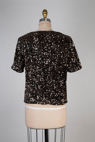 Black velvet top with gold sequins (4-6-10-12-14)