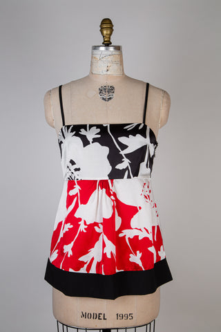 Red and black floral satin top (6)