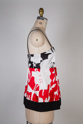 Red and black floral satin top (6)