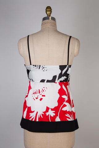 Red and black floral satin top (6)