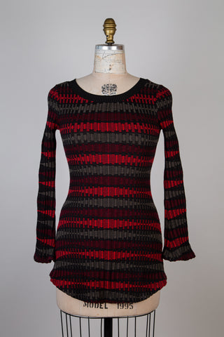 Red oblong jacquard sweater (XS)