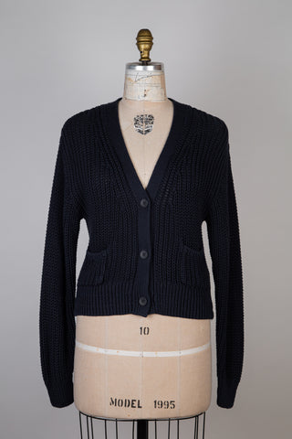 Navy cardigan in pure braided cotton (6-8-10-14)