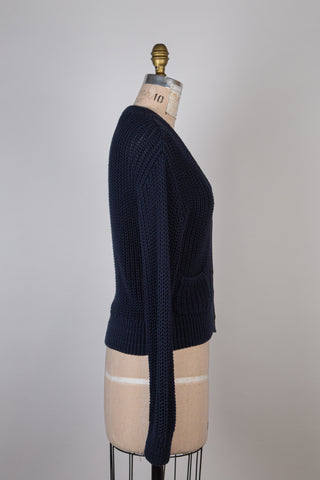 Navy cardigan in pure braided cotton (6-8-10-14)