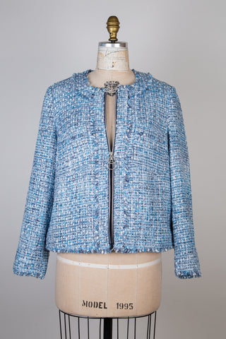 Veste effet tweed bleu et crème (14)