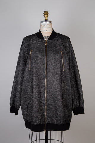 Black and silver long bomber jacket (M and L)