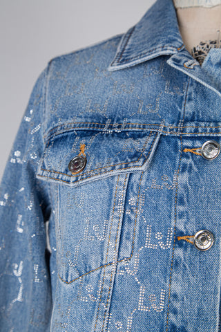 LJ Blue Distressed Denim Jacket with Rhinestones (S and M)