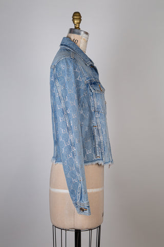 Veste en denim bleu effet usé à strass LJ (S et M)