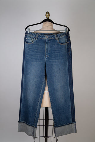 Worn blue denim pants with braid effect (6 to 12+16)