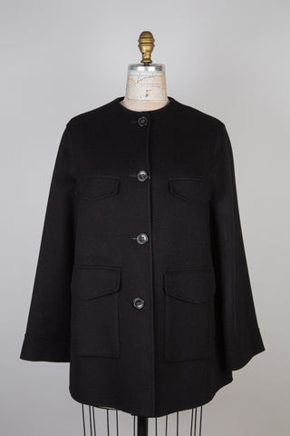 Black virgin wool flannel-style flared jacket (4+ 8 to 16)