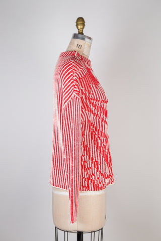 Red and white braided knit sweater (8 and 12)