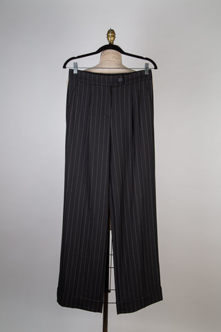 Black straight tailored pants with white stripes (6 and 10)